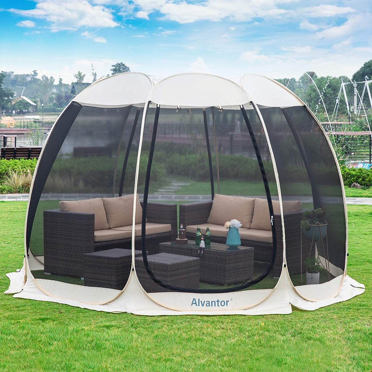 Beige 6'x6' Pop Up Screen House Tent R737