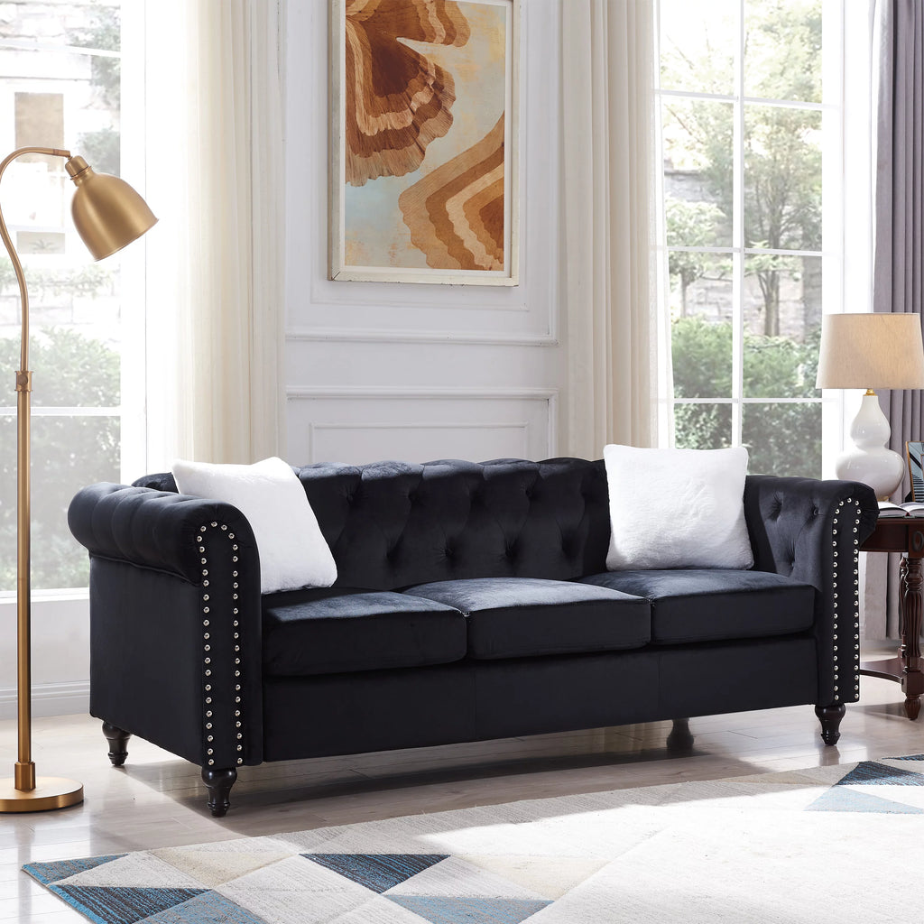 Black 2 Piece Sofa Set with 4 White Pillows B386