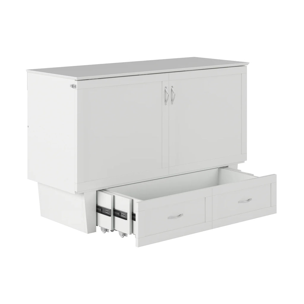 Queen Solid Wood Murphy Bed Chest with Mattress in White P423