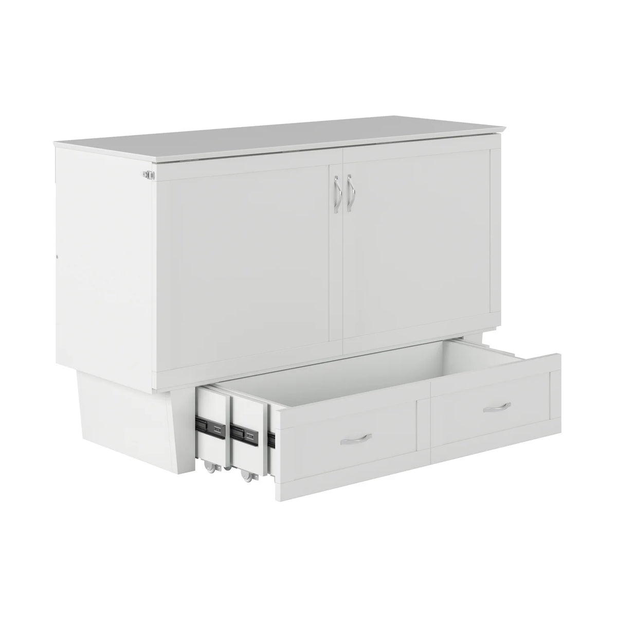 Queen Solid Wood Murphy Bed Chest with Mattress in White P423