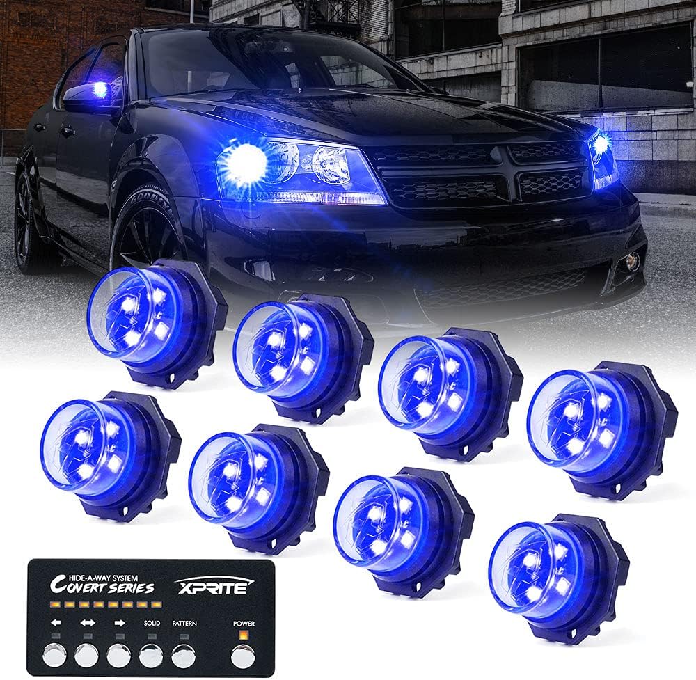White Amber LED Strobe Lights Kit, Surface Mount Flashing Hazard Warning Light - 8 PCS U74822