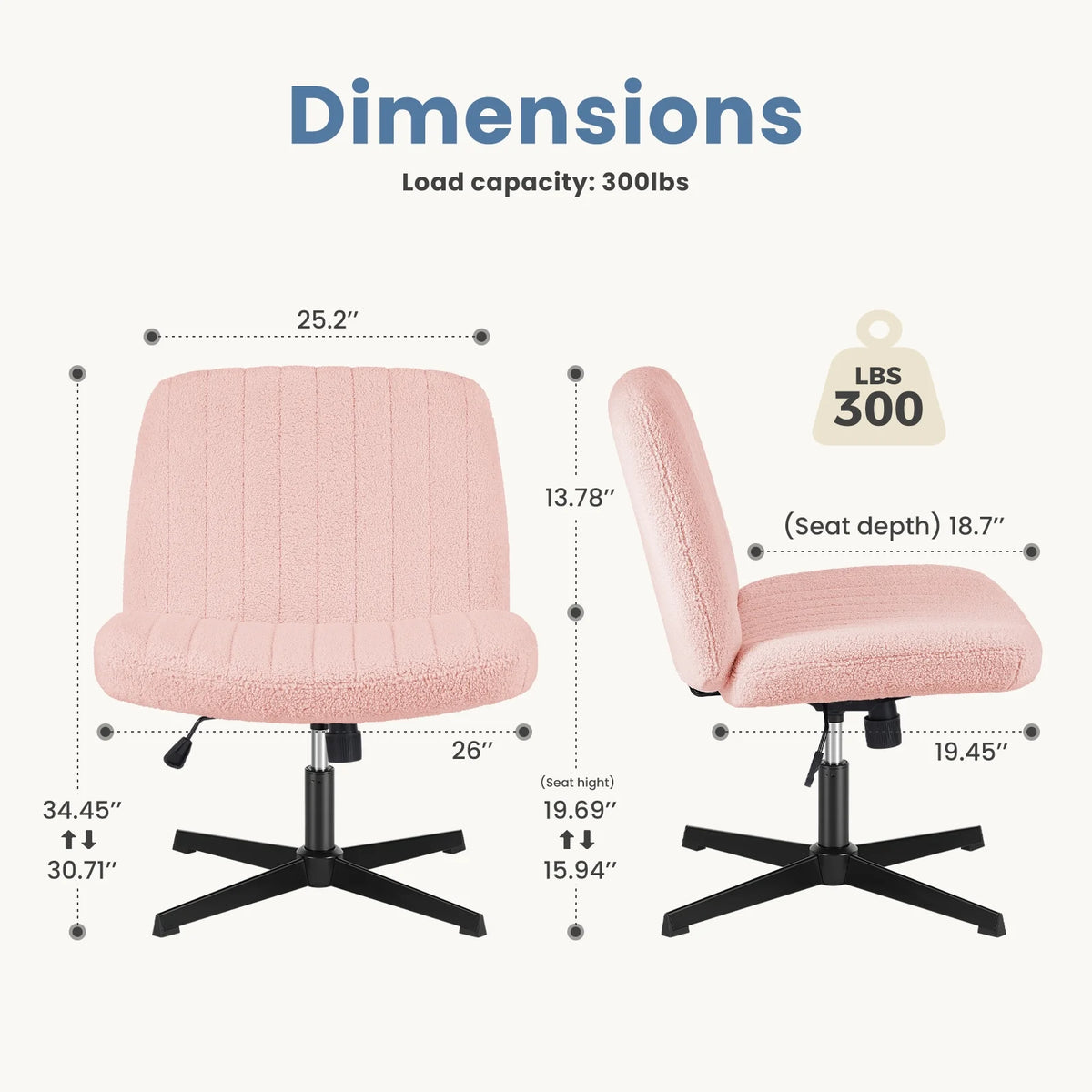 Armless Criss Cross Legged Adjustable Swivel Padded Fabric Office Chair Q937726