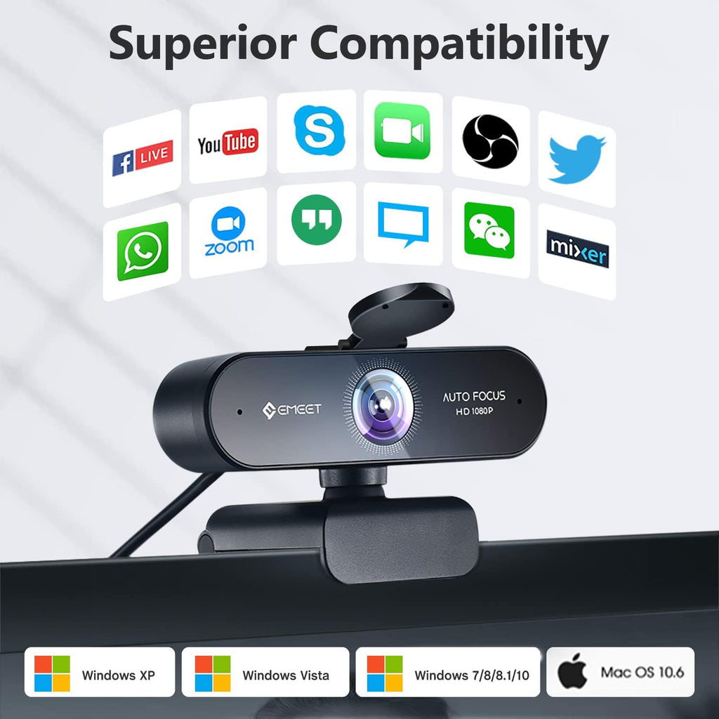 1080P Webcam with Microphone and Privacy Cover, Pack of 2 D80409