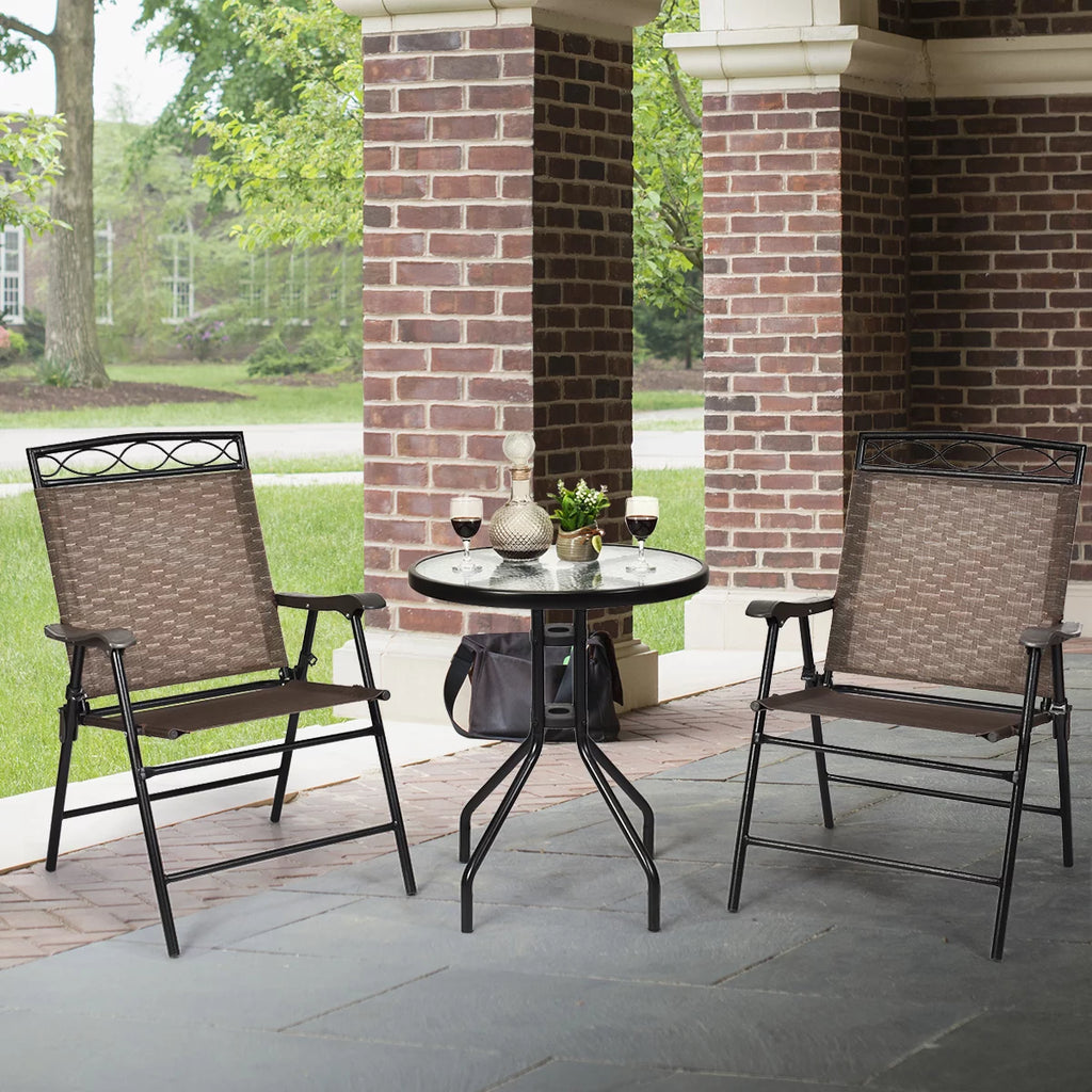 3 PCS Bistro Patio Dining Set with 2 Folding Chairs & Glass Table E97693