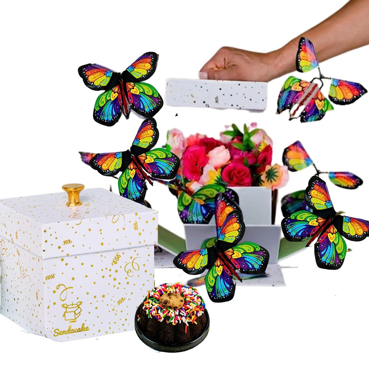 White & Gold Foil Cake & Flowers Gift Box N6389