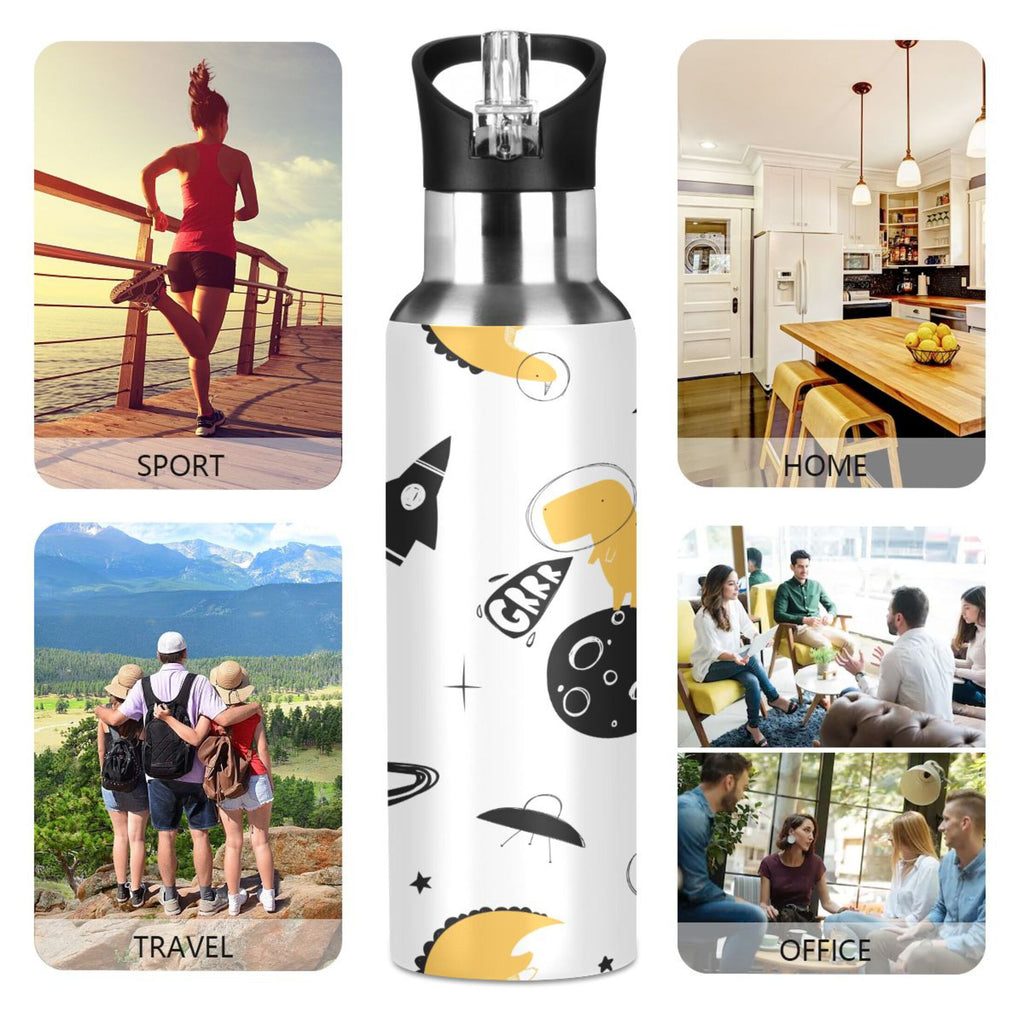 Stainless Steel Insulated Thermos Vacuum Flask Water Bottle with Straw Lid A78167