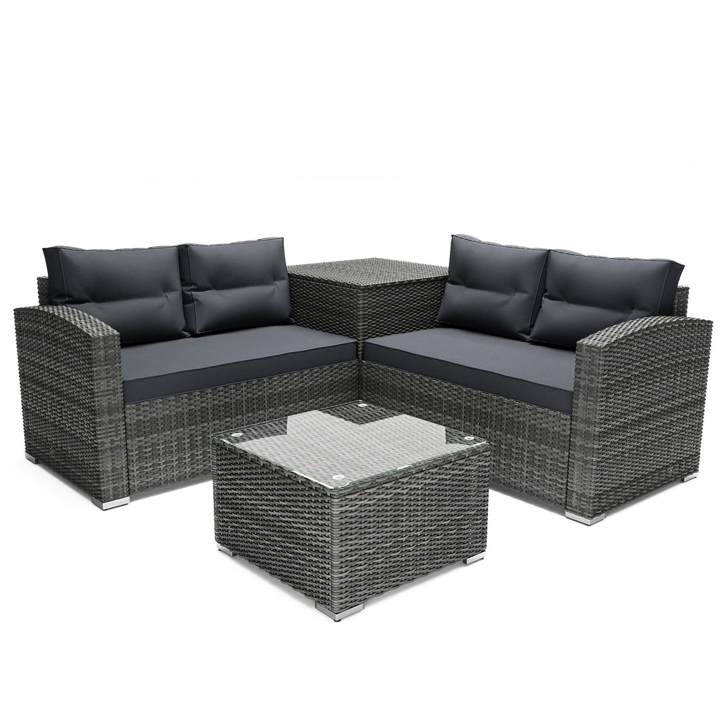 4 Pieces PE Rattan Sectional Sofa Set with Glass Table K171