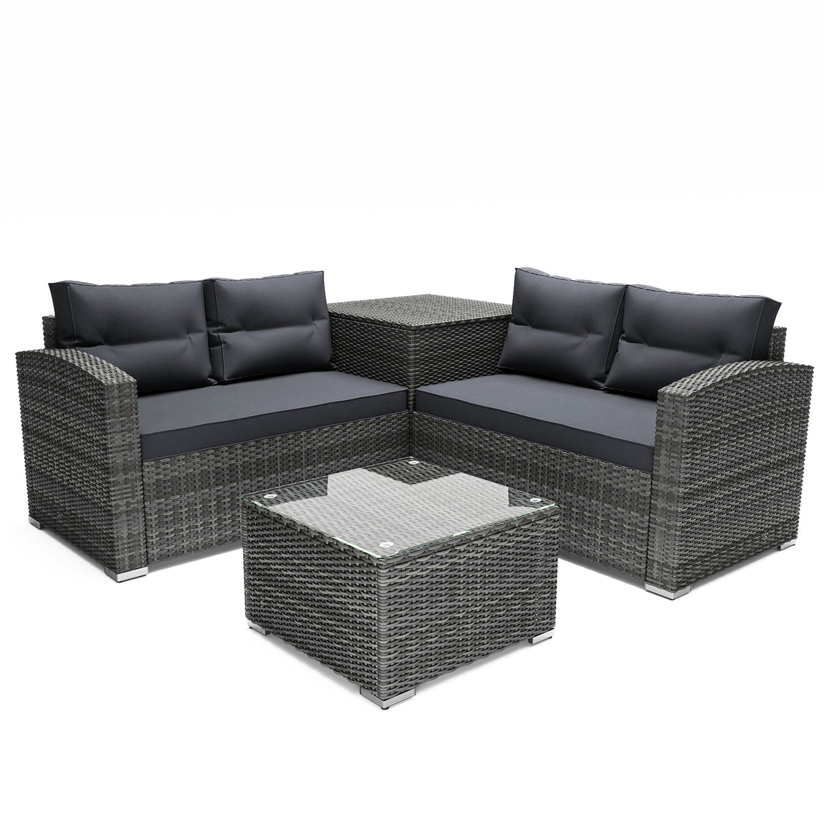 4 Pieces PE Rattan Sectional Sofa Set with Glass Table K171