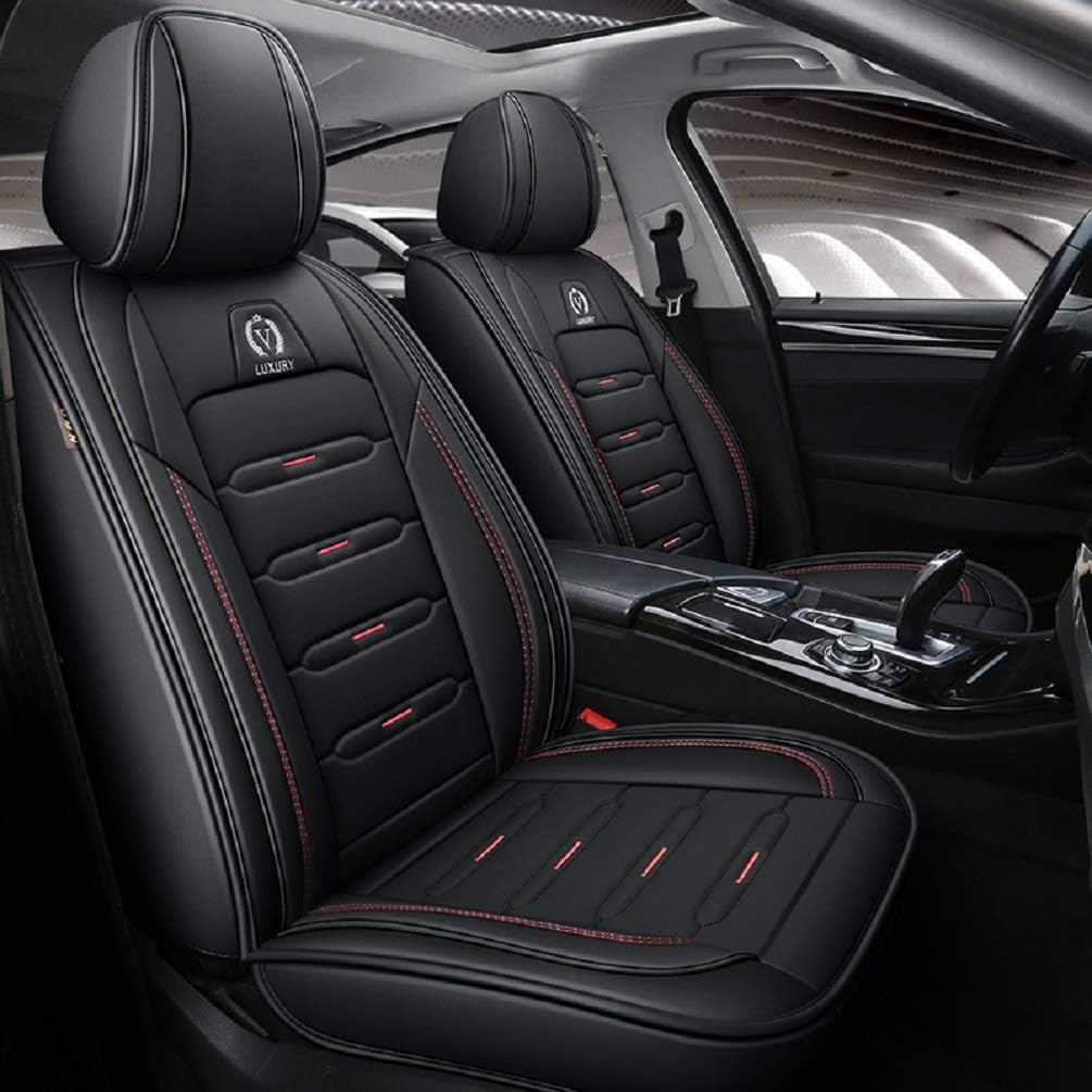 Black Leather Car Seat Covers 5 Seats Full Set B20380