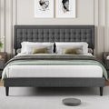 King Size Gray Linen Fabric Bed Frame with Tufted Headboard O122529
