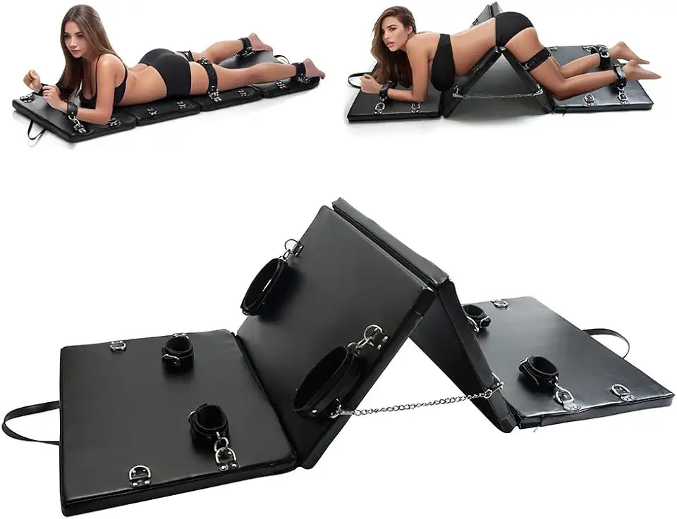 Portable Collapsible PU Leather Bondage Restraint System with Handcuffs Ankle Cuffs K64905