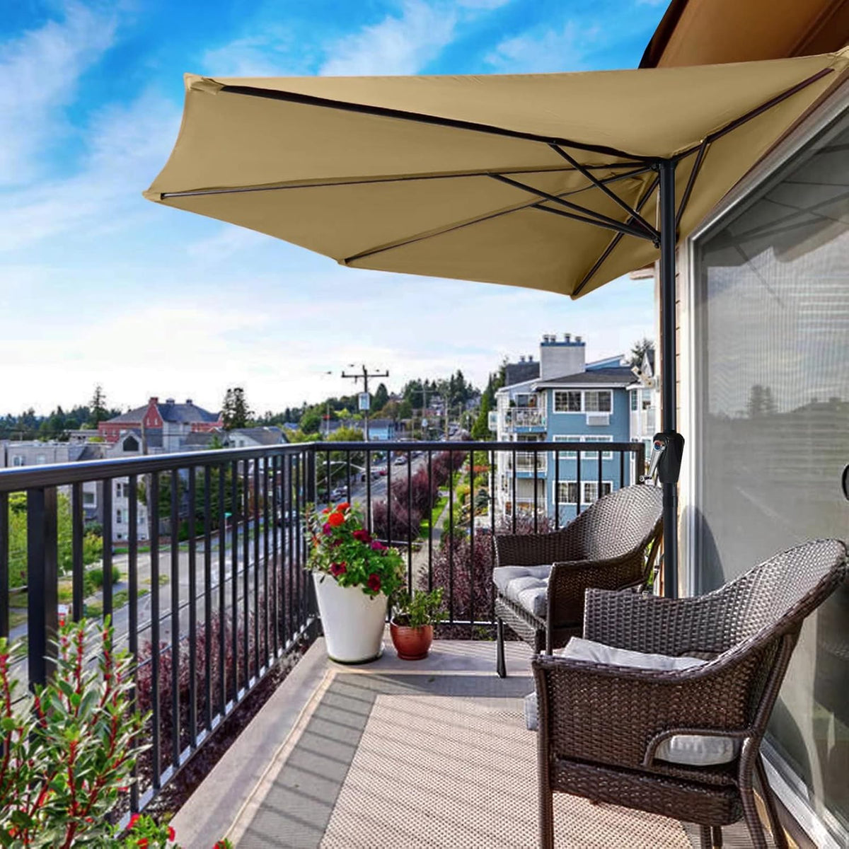 Light Beige Half Round Patio Umbrella C272