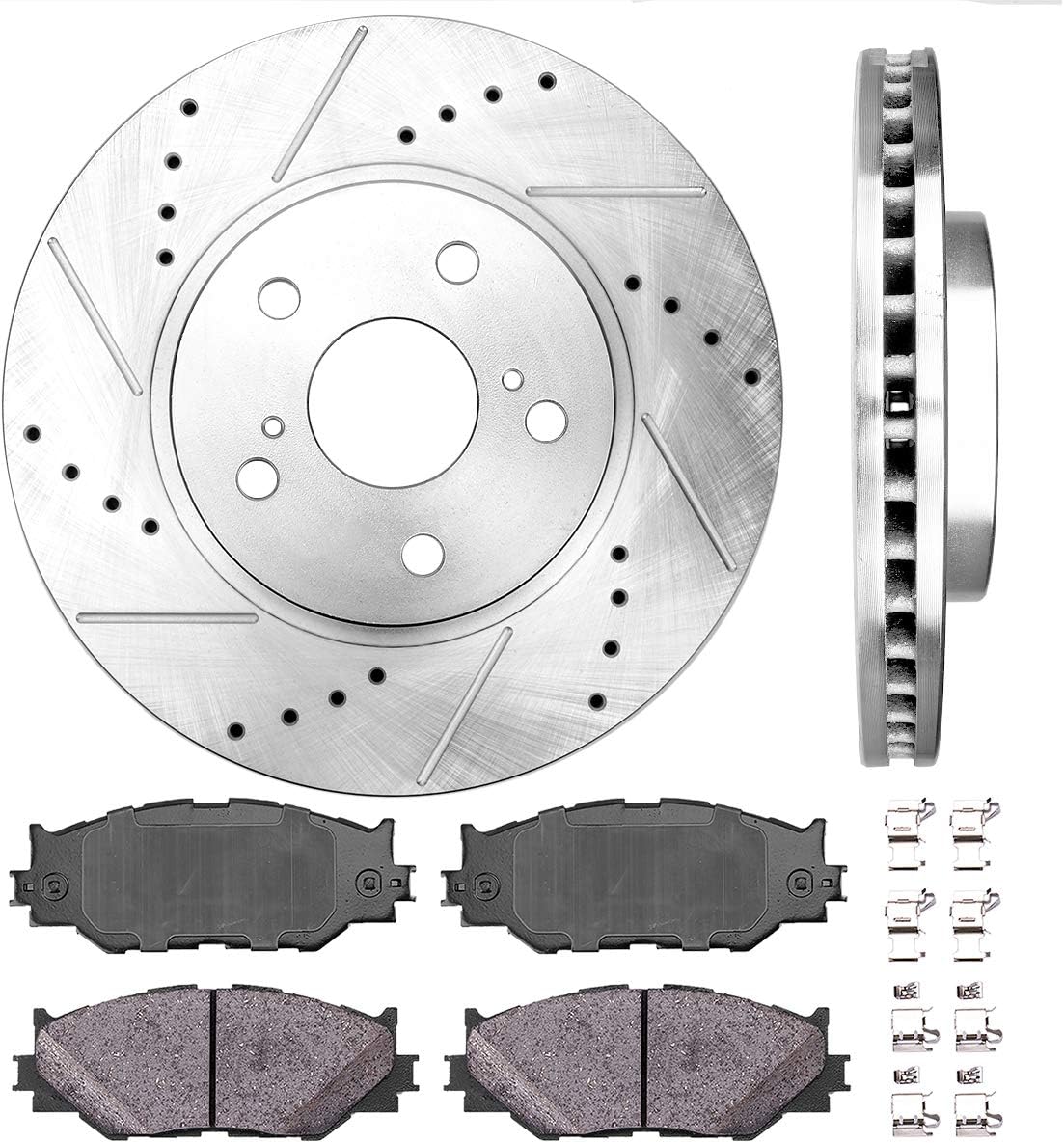 296mm 5 Lug 2 Rotors Ceramic Brake Pads Clips P170888
