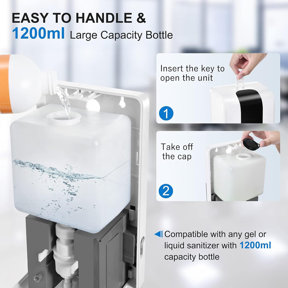 Automatic Hand Sanitizer Dispenser with Stand and Drip Catcher, Infrared Sensor Touchless, Refillable 1200ml Bottle L98351