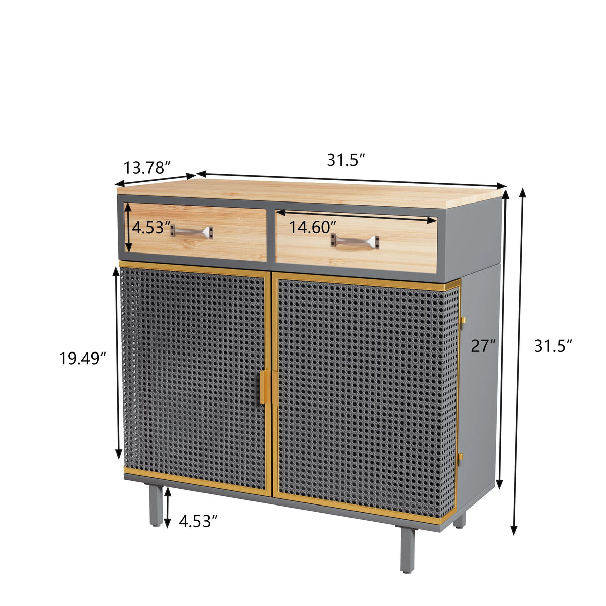 31.5'' Wide 2 Drawer Iron Carbonized Bamboo Sideboard V59545
