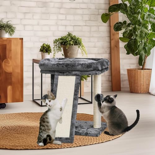 Small Cat Tree with Scratching Post, Light Grey H311