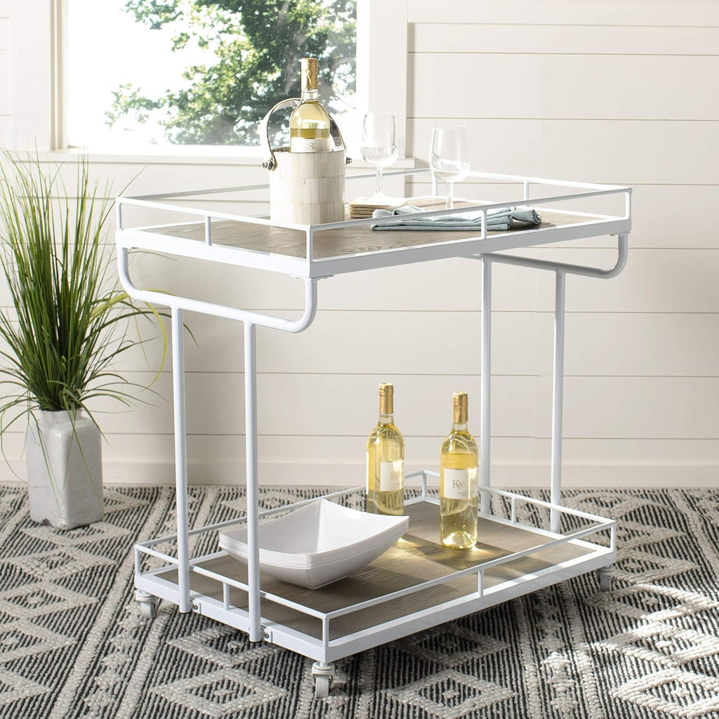 Rustic Oak White Bar Cart Y29961