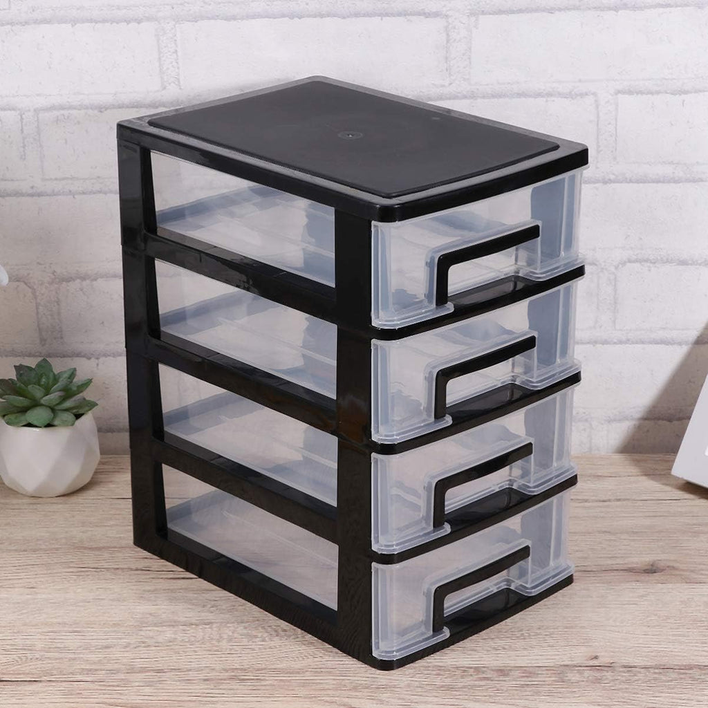 Black and Transparent 4 Layer Plastic Drawer Cabinet X399566