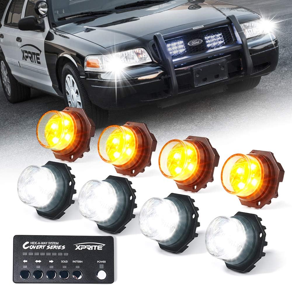 White Amber LED Strobe Lights Kit, Surface Mount Flashing Hazard Warning Light - 8 PCS U74822