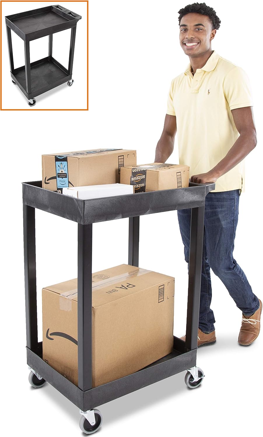 Compact 3 Shelf Heavy Duty Utility Cart with Deep Shelves, Gray R938