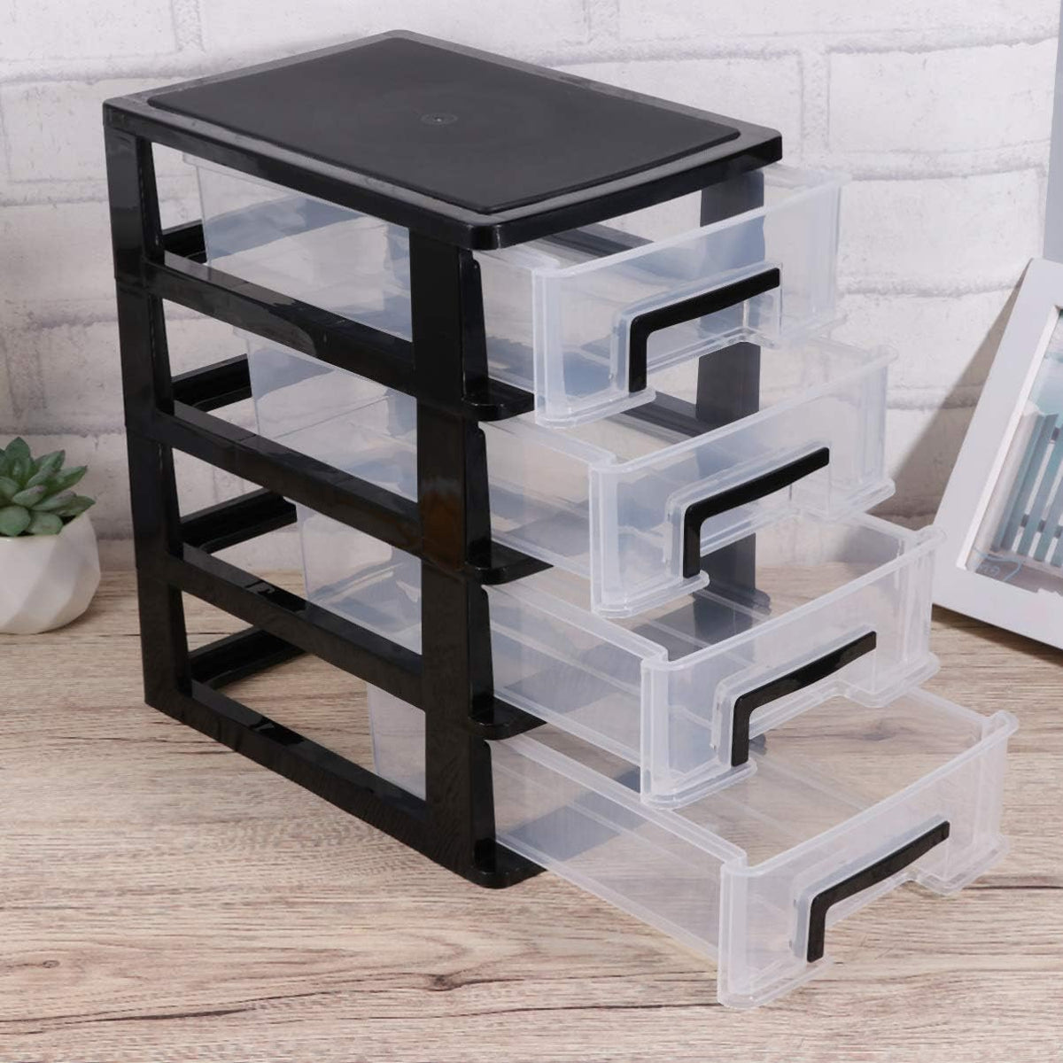 Black and Transparent 4 Layer Plastic Drawer Cabinet X399566