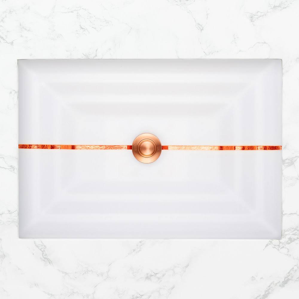 White Glass Rectangular Sink with Copper Accent T65925