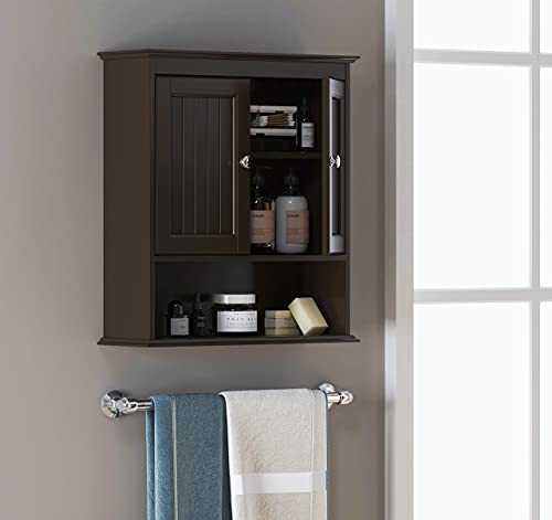 White Wood Bathroom Wall Cabinet with Doors and Shelves L508355