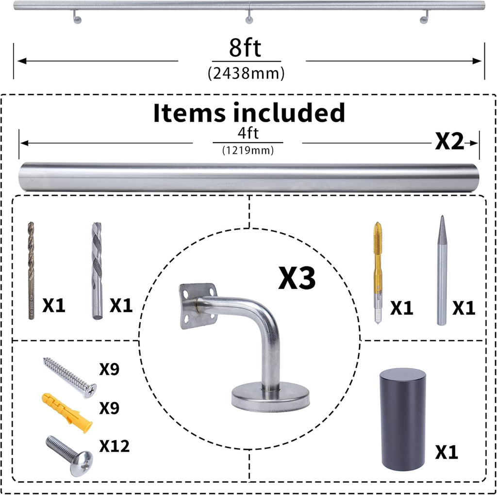 Brushed Stainless Steel Wall Mounted Stair Handrail K1260