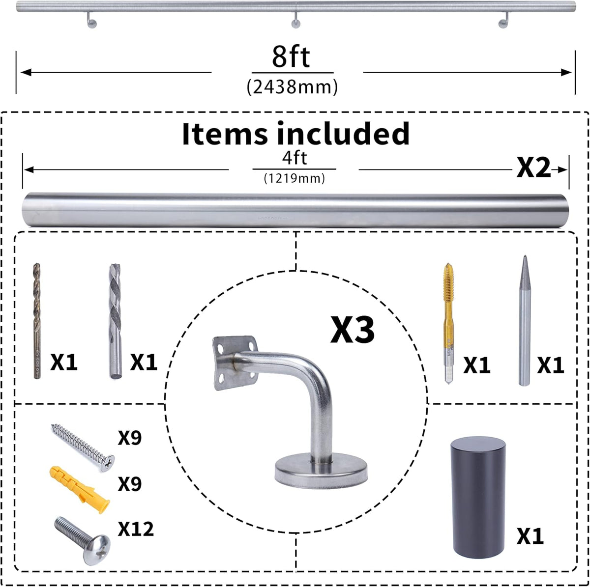Brushed Stainless Steel Wall Mounted Stair Handrail K1260
