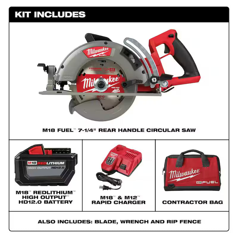 18V Cordless Rear Handle Circular Saw Kit with Battery and Charger U2943