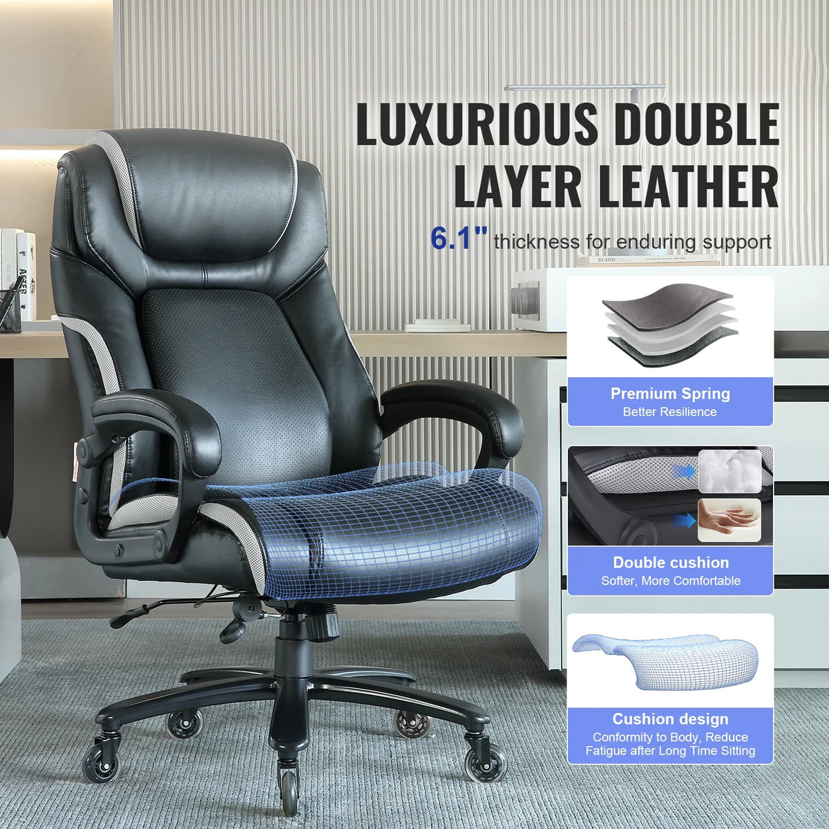 High Back 400 lbs Leather Executive Office Chair with Lumbar Support G9899