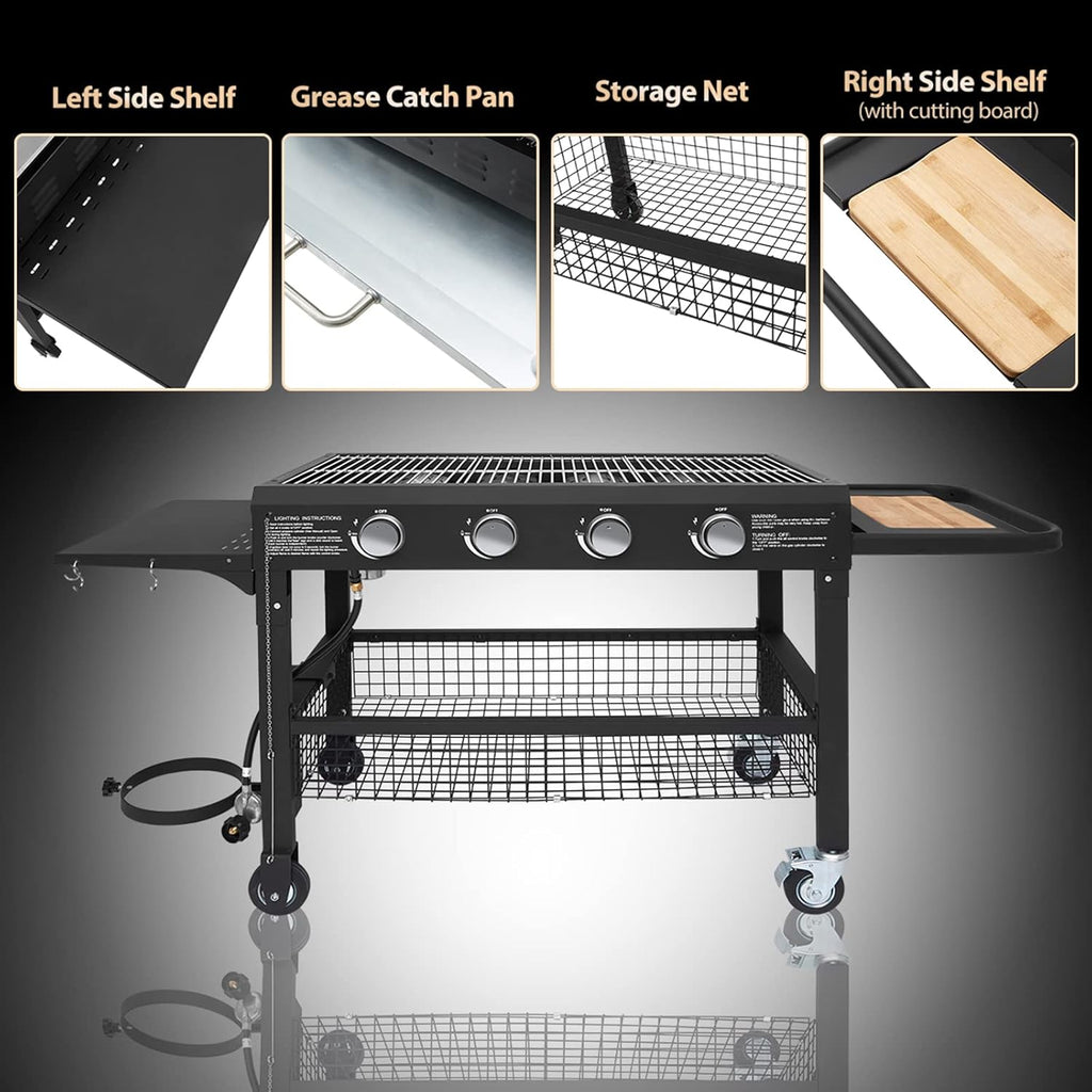 4-Burner Portable Propane Gas Grill with 48000BTU Steel Outdoor Grill U44802