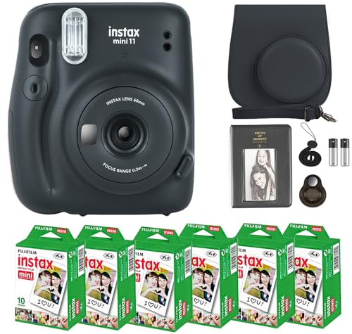 Charcoal Gray Instant Camera with Instant Film and Accessories Q959