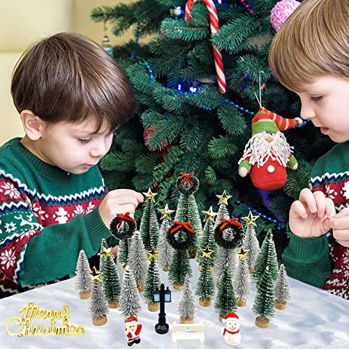 5pcs Miniature Christmas Trees with Snow and Wood Base D5881