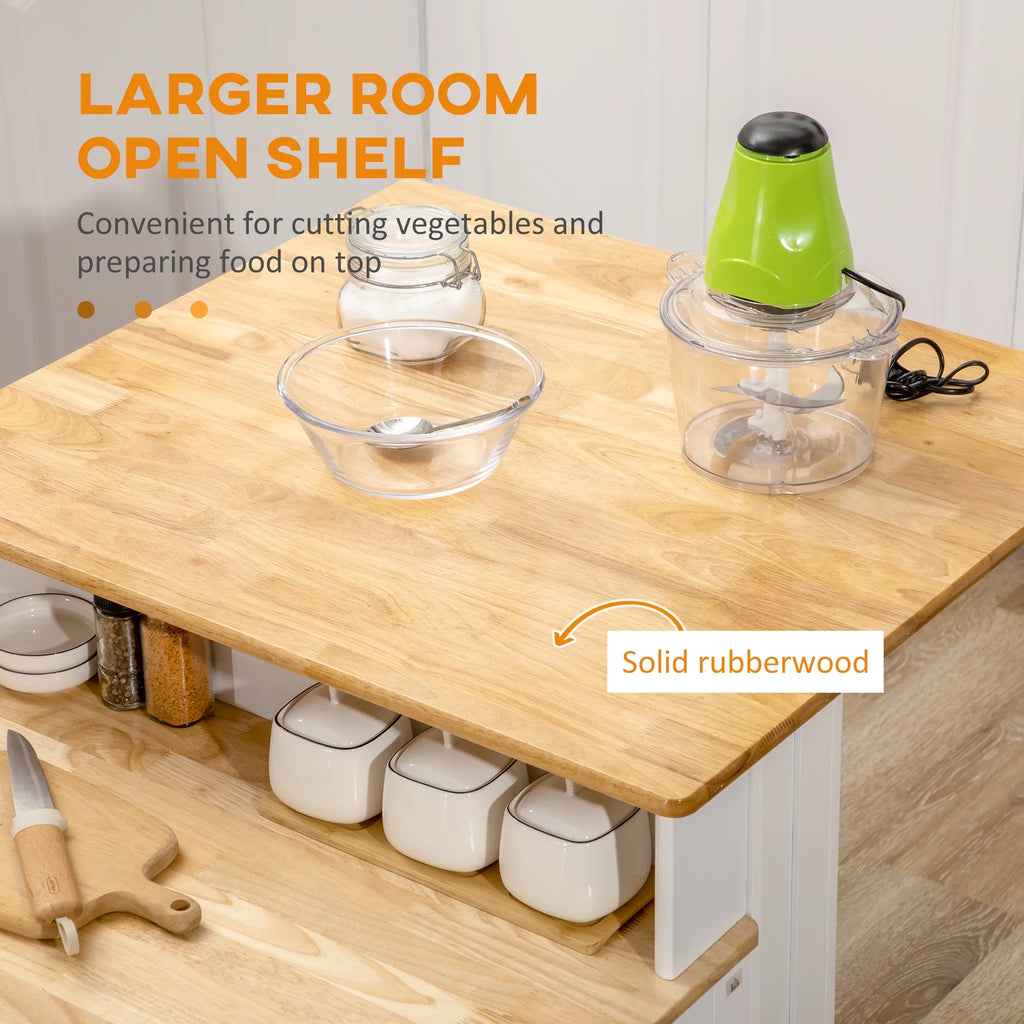 White Kitchen Island with Storage Cabinet and Drawers T7963