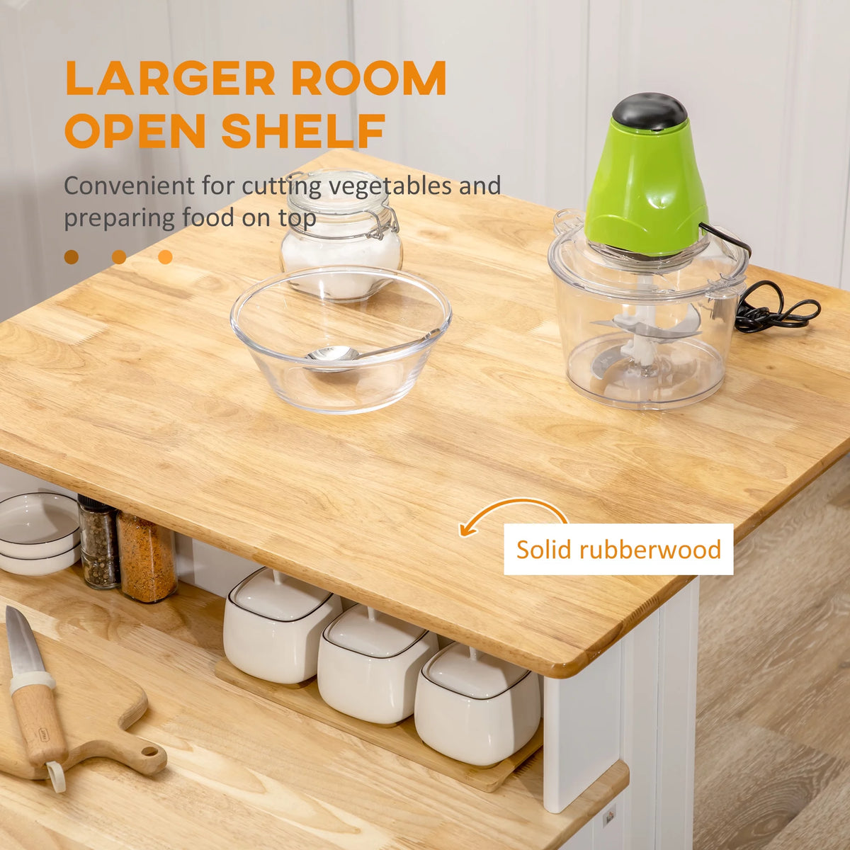 White Kitchen Island with Storage Cabinet and Drawers T7963