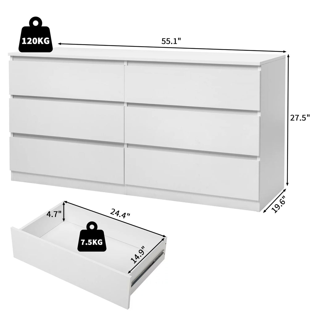 White 6 Drawer Double Dresser Y7425