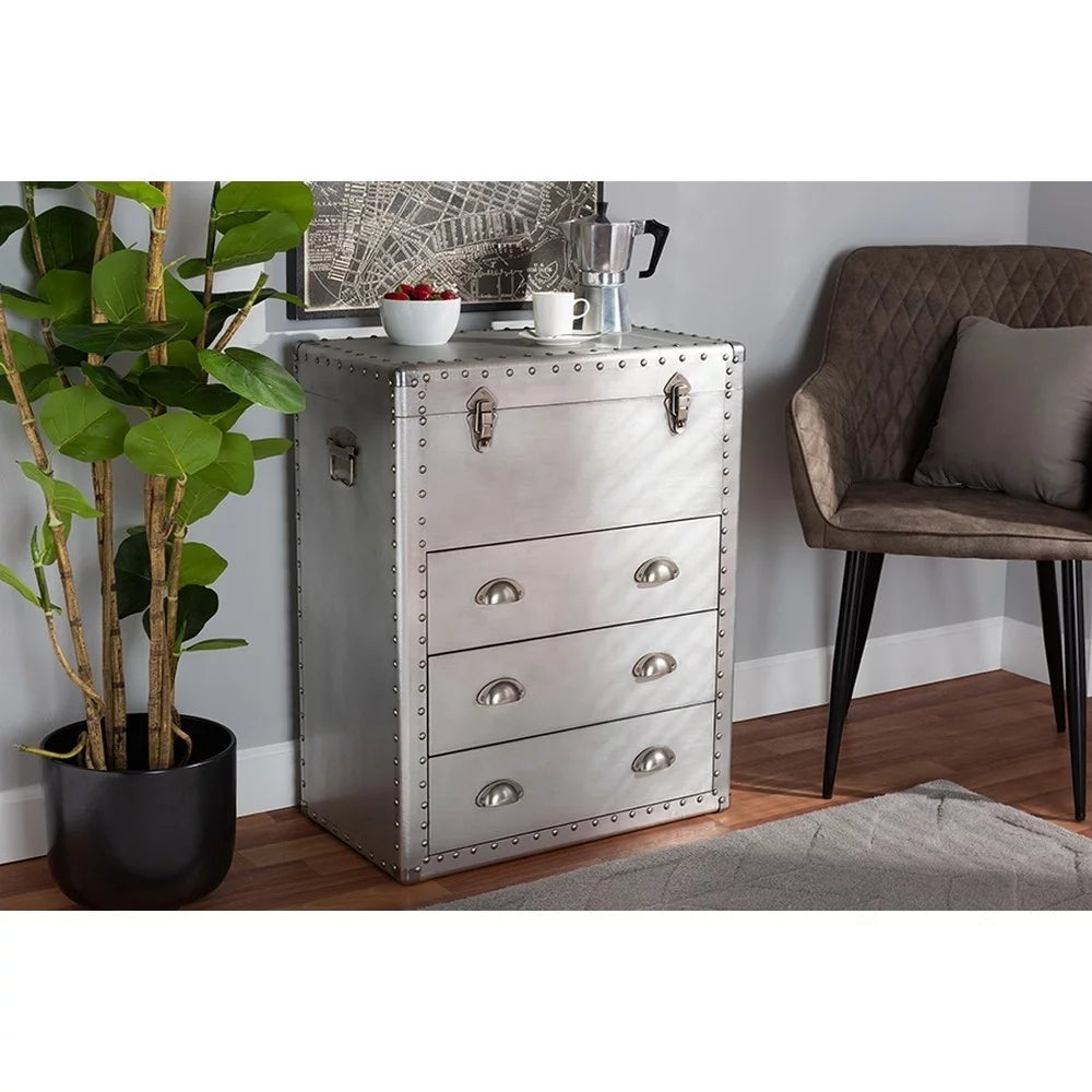 Silver Metal 3 Drawer Accent Storage Chest D7203