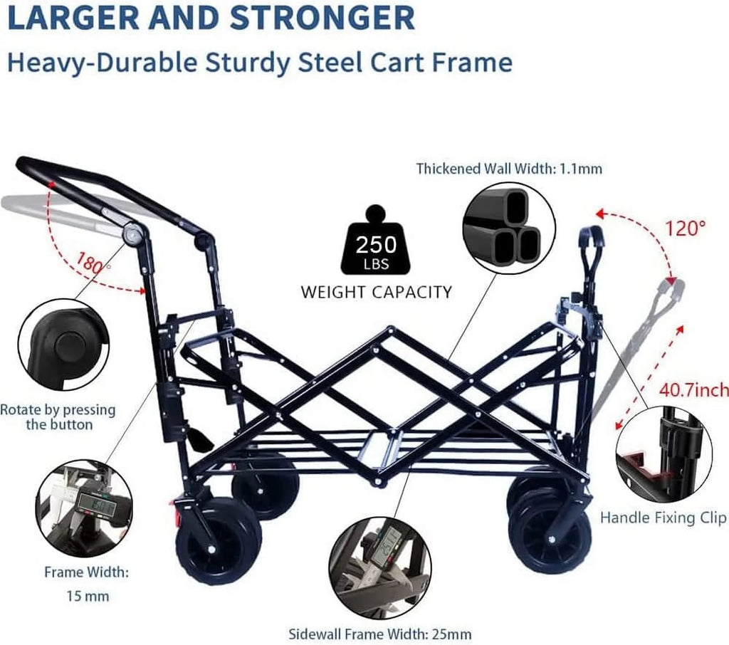 Collapsible Heavy Duty Folding Wagon Cart with Removable Canopy H404757