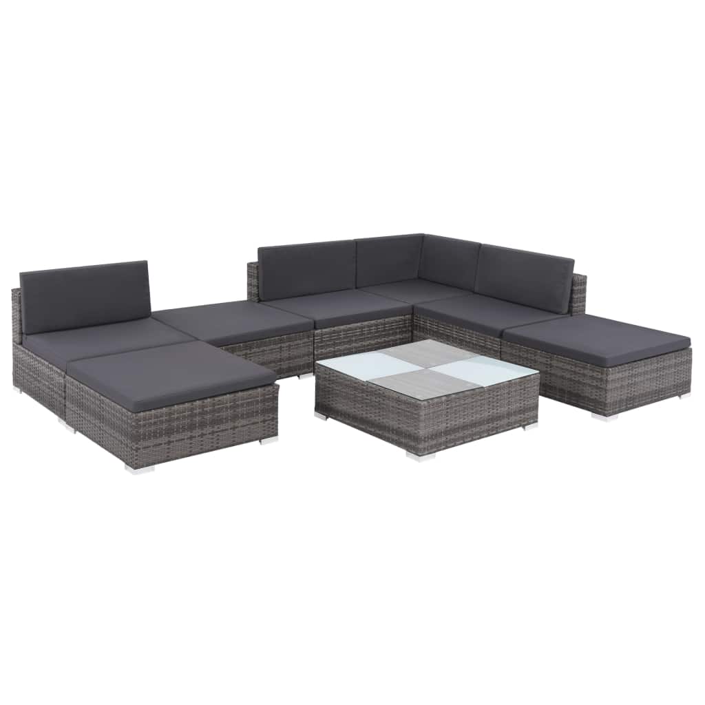 8 Piece Gray Poly Rattan Outdoor Sectional Sofa Set with Ottoman and Coffee Table F763