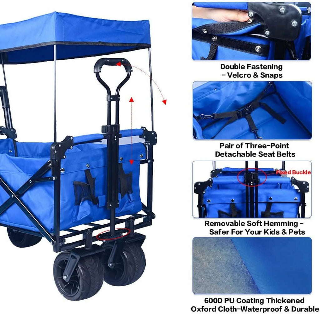 Collapsible Heavy Duty Folding Wagon Cart with Removable Canopy H404757
