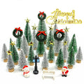 5pcs Miniature Christmas Trees with Snow and Wood Base D5881