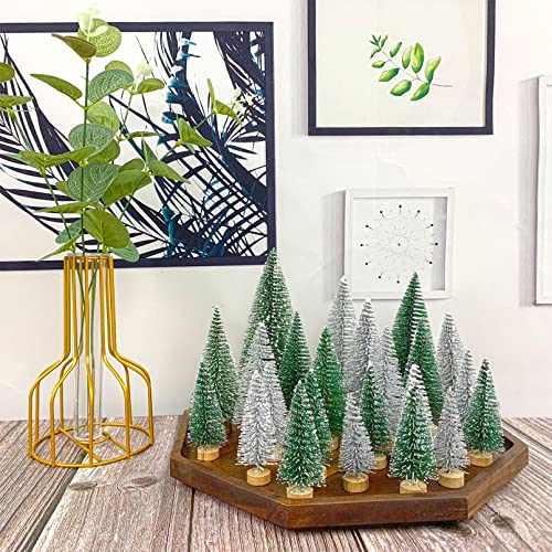5pcs Miniature Christmas Trees with Snow and Wood Base D5881