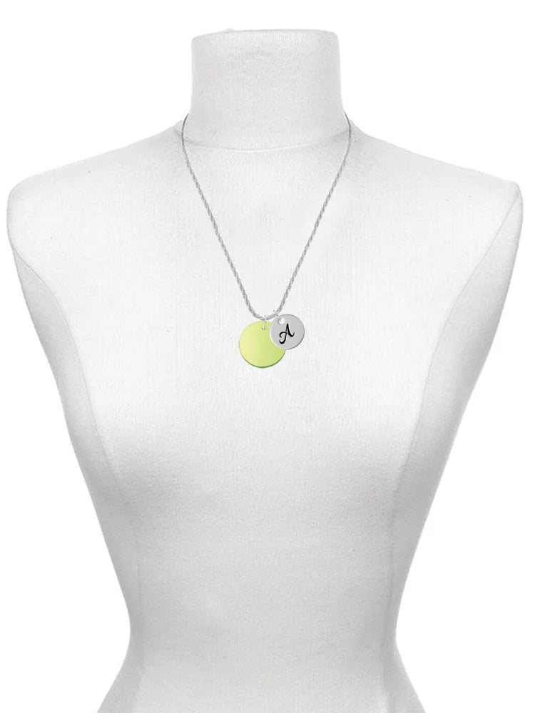 Lime Green Imitation Pearl Initial Charm Necklace G5942