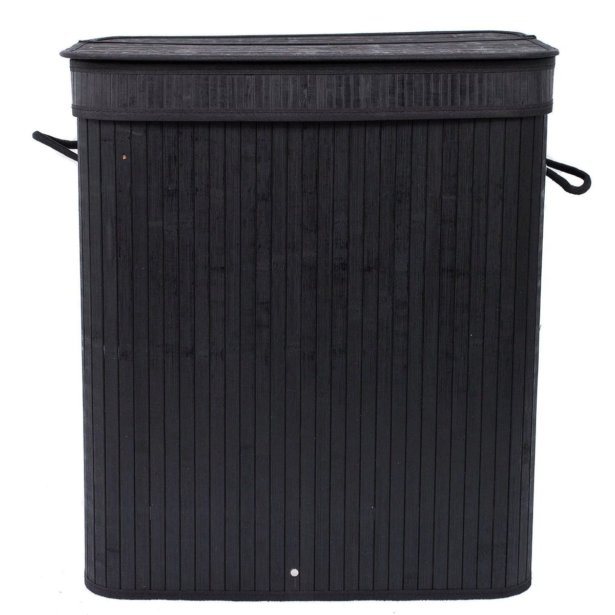 Black Bamboo Double Laundry Hamper with Lid and Cloth Liner S1731