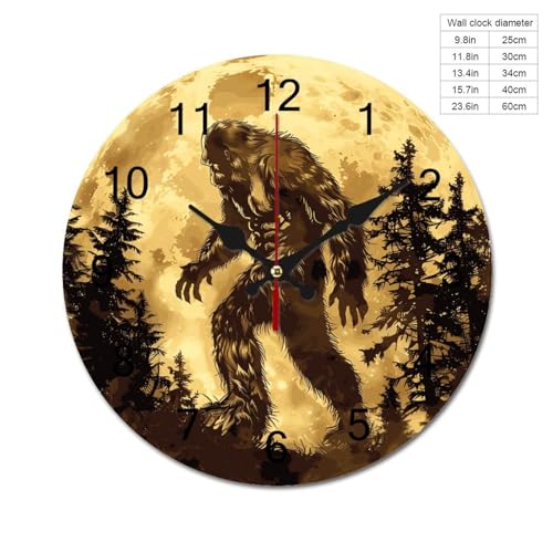 Golden Moon Wall Clock Silent Non-Ticking Round Wooden Clock Battery Operated 40*40cm E74659