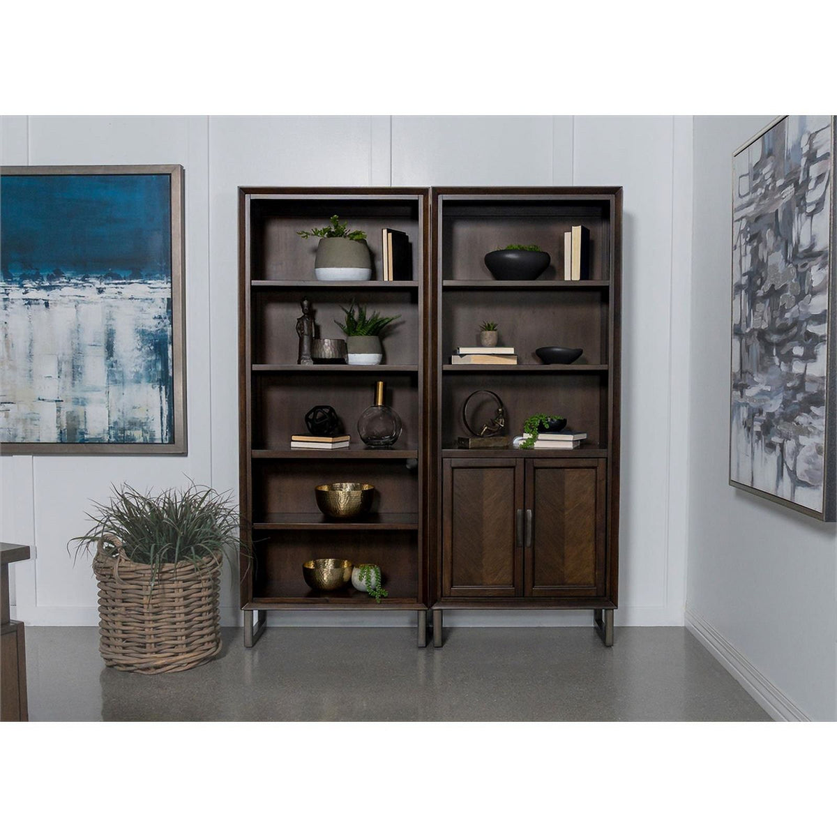 4-shelf Wood Bookcase Dark Walnut and Gunmetal R655