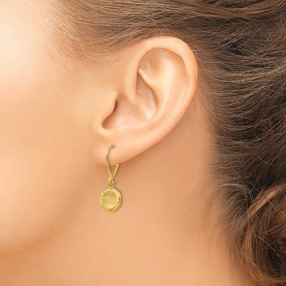 14k Brushed and Polished Diamond-cut Circle Leverback Earrings D81982