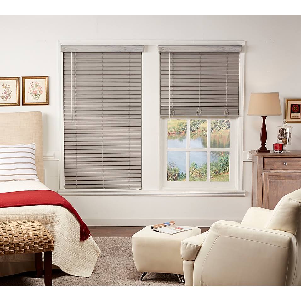 Cordless Faux Wood Blind in Grey D1912
