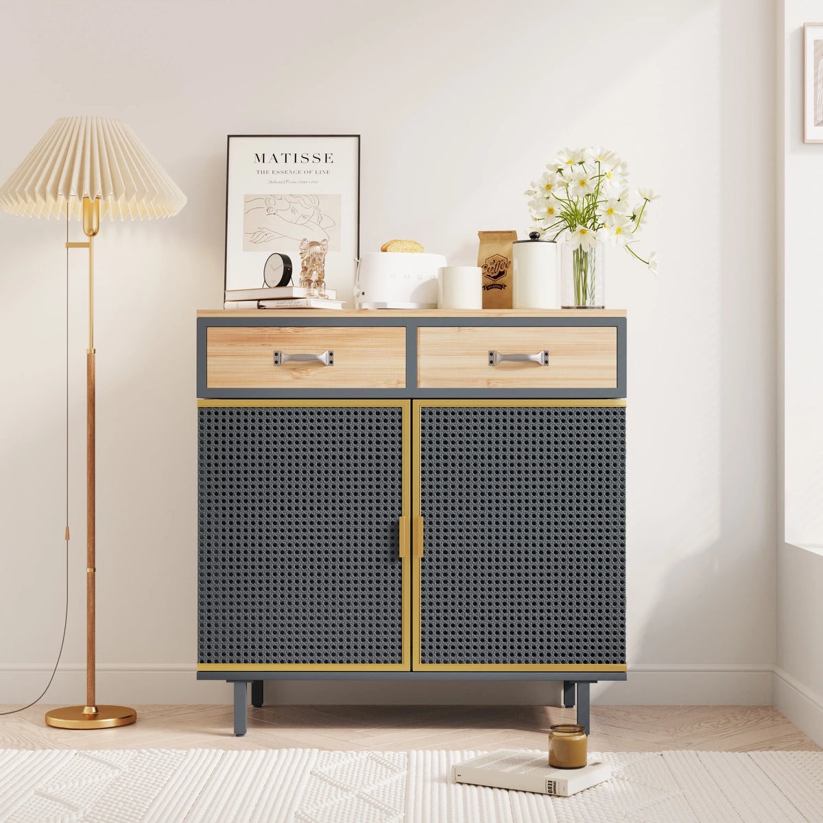 31.5'' Wide 2 Drawer Iron Carbonized Bamboo Sideboard V59545